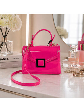 Deluxity Los Angeles Mini Jelly Patent Handbag Top Handle Pink Crossbody Bag